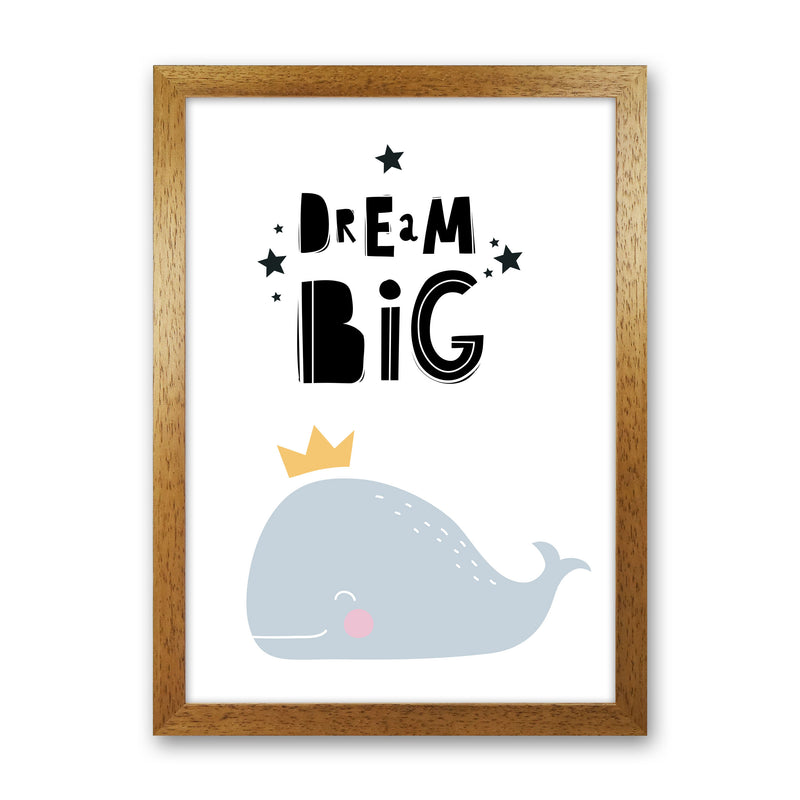 Dream Big Whale Framed Nursey Wall Art Print Oak Grain