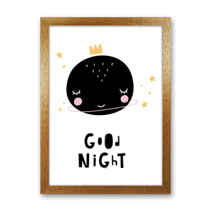 Good Night Planet Framed Nursey Wall Art Print Oak Grain