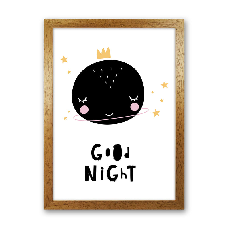 Good Night Planet Framed Nursey Wall Art Print Oak Grain