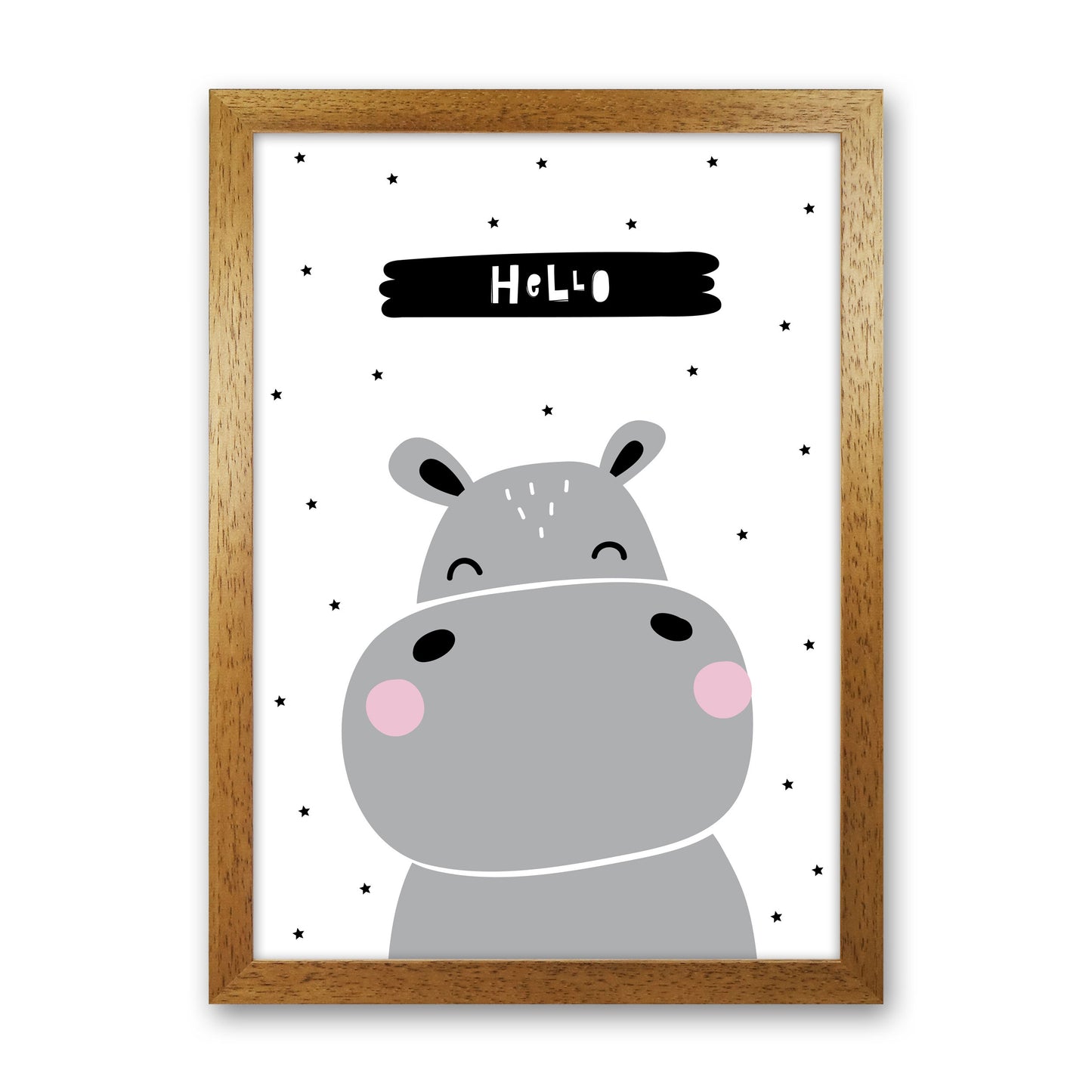 Hello Hippo Modern Print Animal Art Print Oak Grain