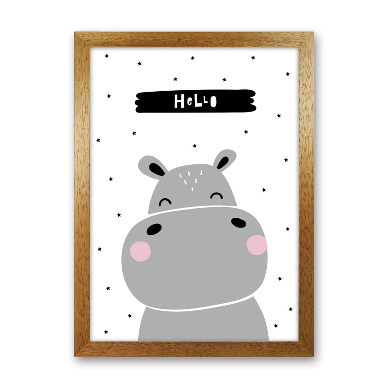 Hello Hippo Modern Print Animal Art Print Oak Grain