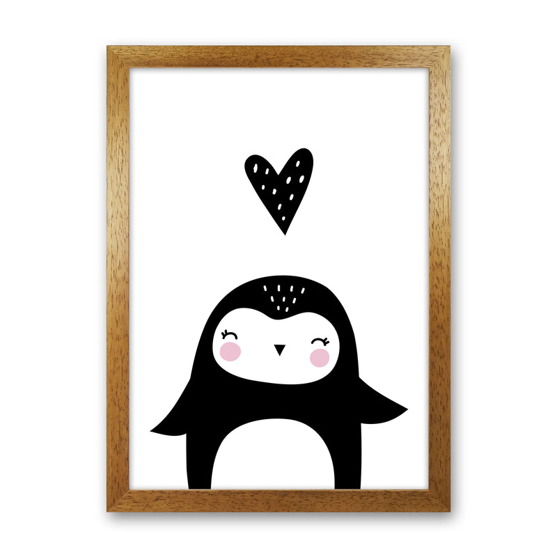 Penguin And Heart Modern Print Animal Art Print Oak Grain