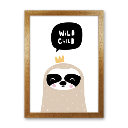 Wild Child Sloth Framed Nursey Wall Art Print Oak Grain