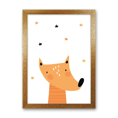 Scandi Fox Framed Nursey Wall Art Print Oak Grain