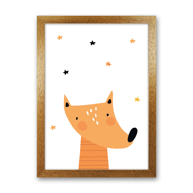 Scandi Fox Framed Nursey Wall Art Print Oak Grain