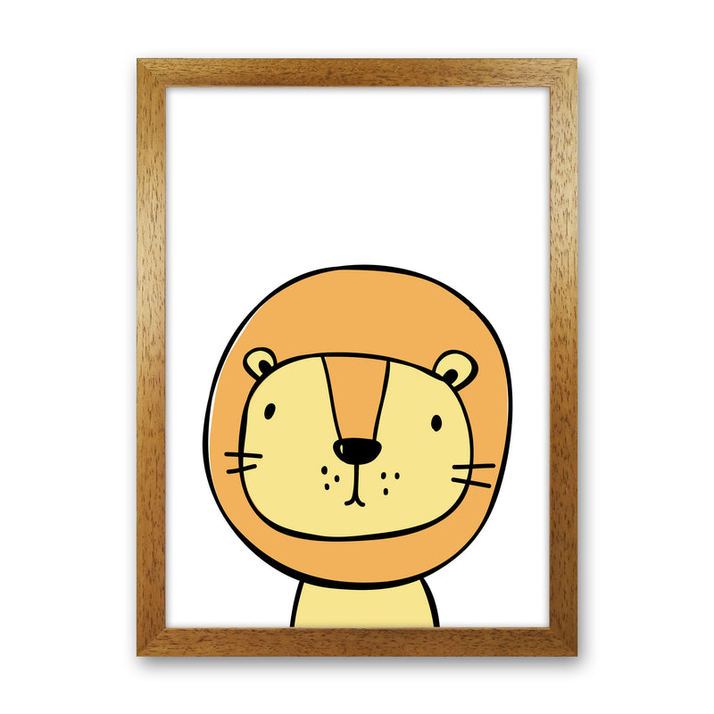 Scandi Lion Framed Nursey Wall Art Print Oak Grain