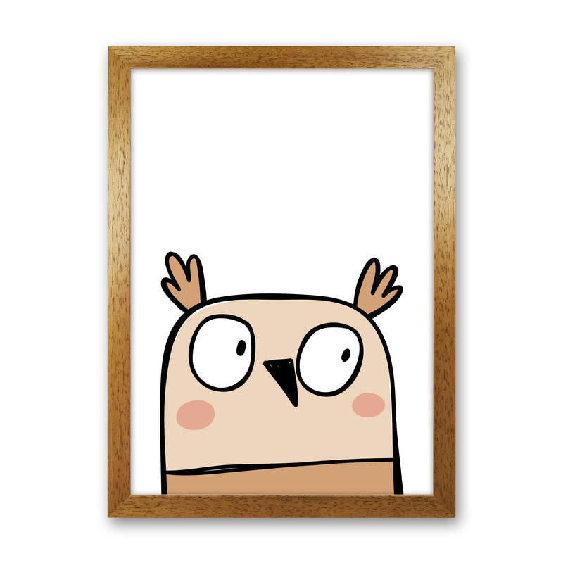 Scandi Owl Framed Nursey Wall Art Print Oak Grain