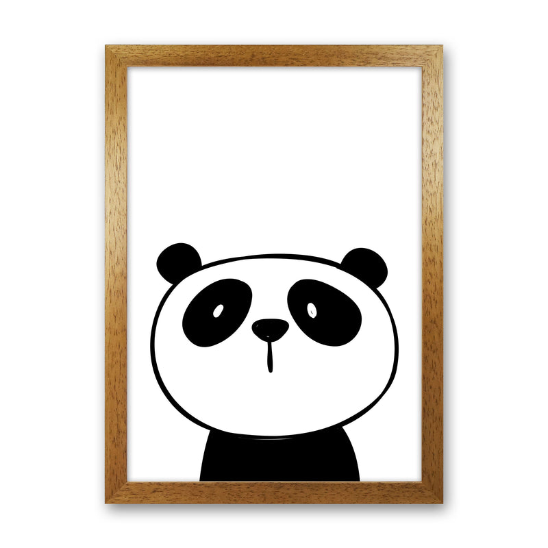 Scandi Panda Framed Nursey Wall Art Print Oak Grain