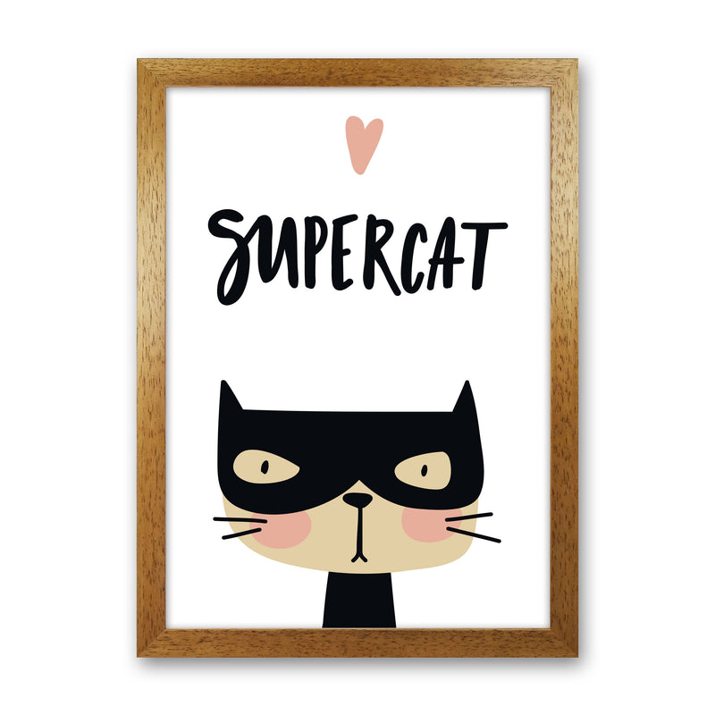 Supercat Framed Nursey Wall Art Print Oak Grain