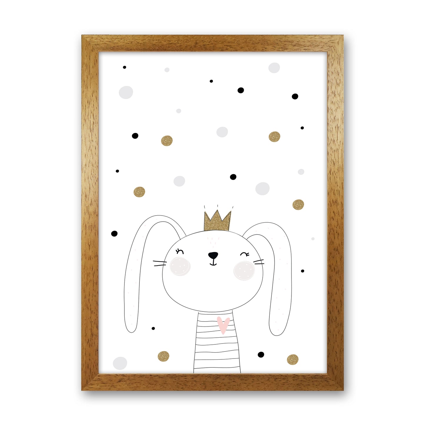 Scandi Cute Bunny With Crown And Polka Dots Modern Print Oak Grain