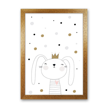 Scandi Cute Bunny With Crown And Polka Dots Modern Print Oak Grain