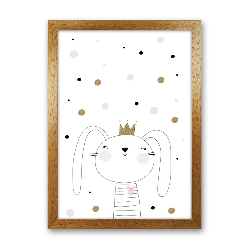 Scandi Cute Bunny With Crown And Polka Dots Modern Print Oak Grain