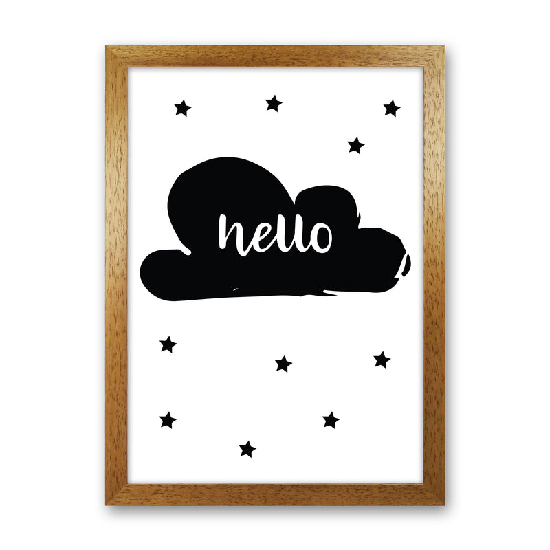 Hello Cloud Black Framed Nursey Wall Art Print Oak Grain