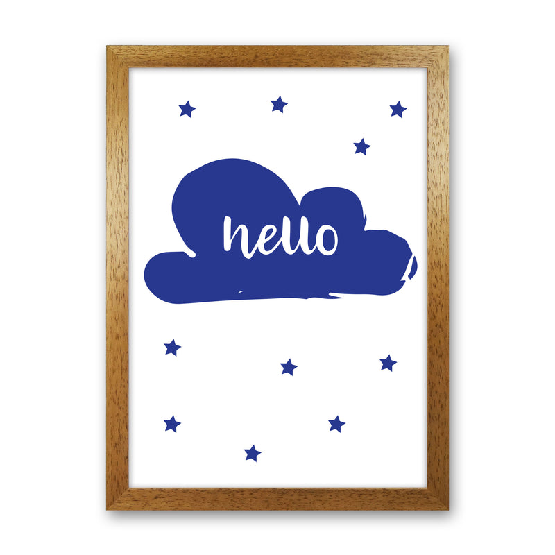 Hello Cloud Navy Framed Nursey Wall Art Print Oak Grain