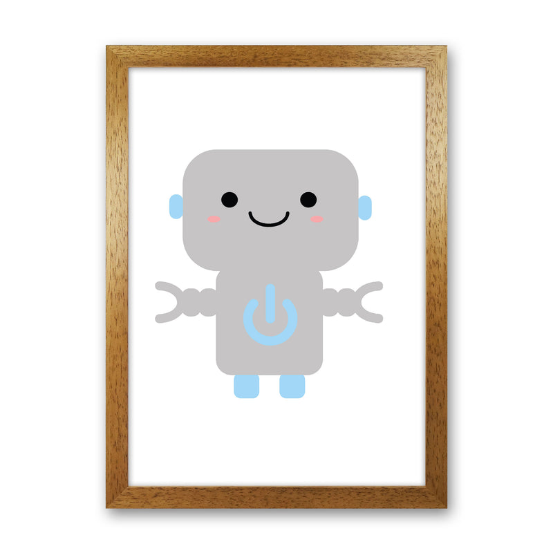 Robot Framed Nursey Wall Art Print Oak Grain