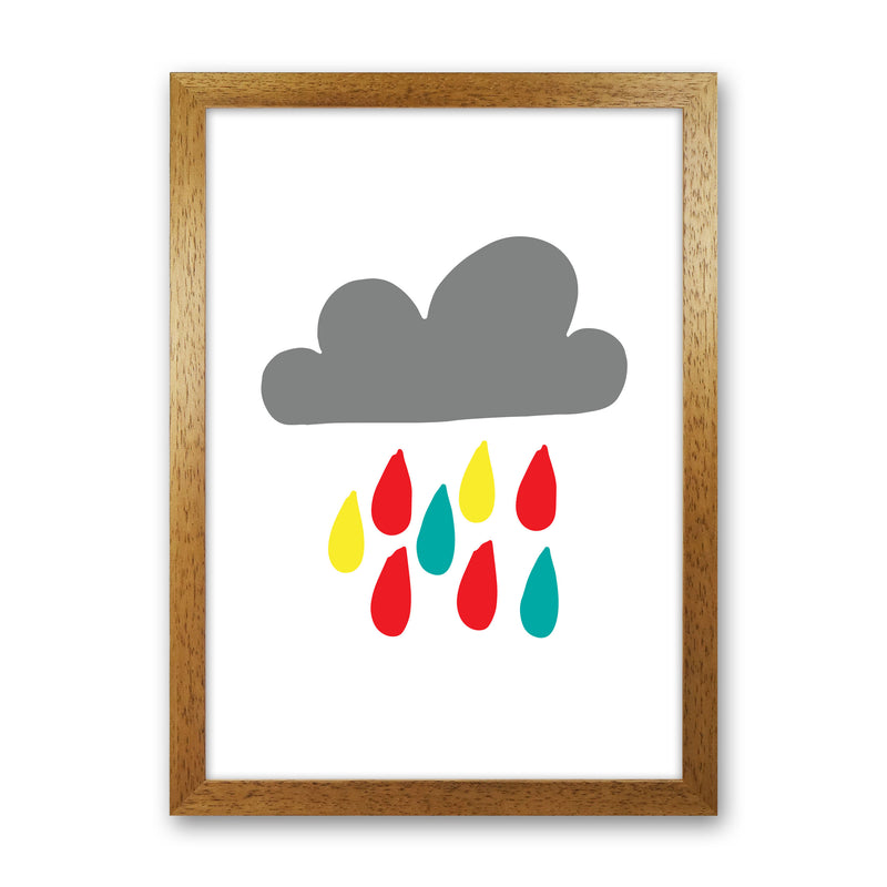 Grey Rain Cloud Framed Nursey Wall Art Print Oak Grain