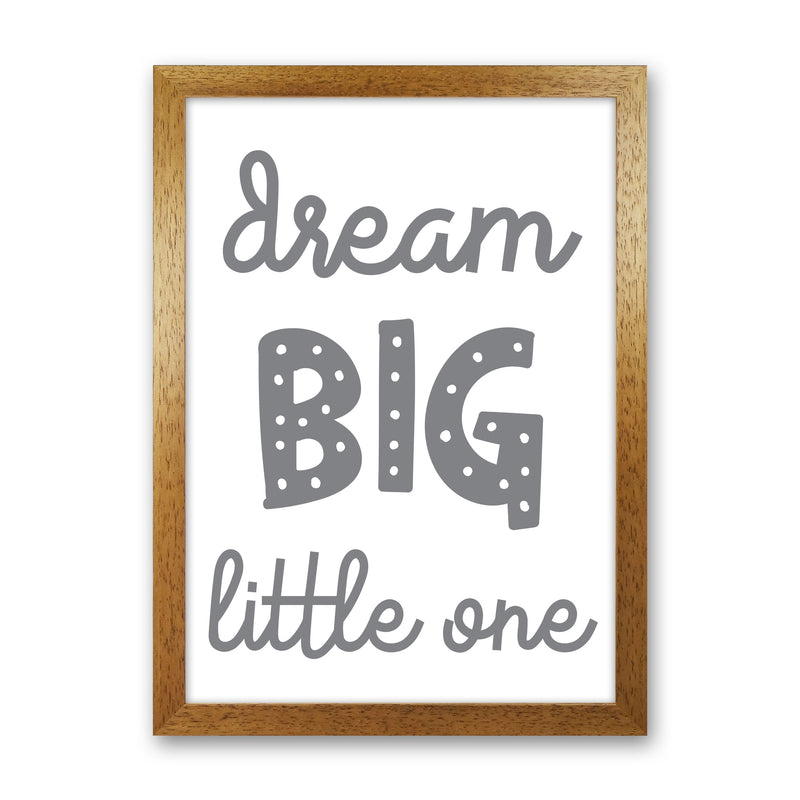 Dream Big Little One Grey Framed Nursey Wall Art Print Oak Grain