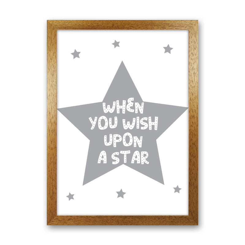 Wish Upon A Star Grey Framed Nursey Wall Art Print Oak Grain