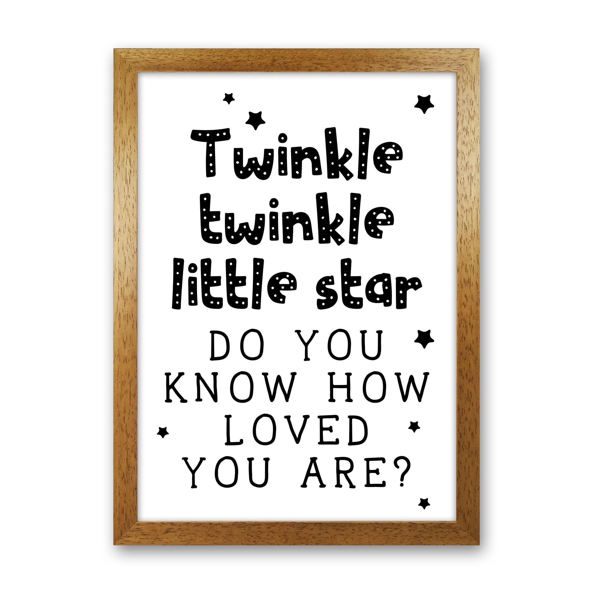 Twinkle Twinkle Little Star Black Framed Nursey Wall Art Print Oak Grain