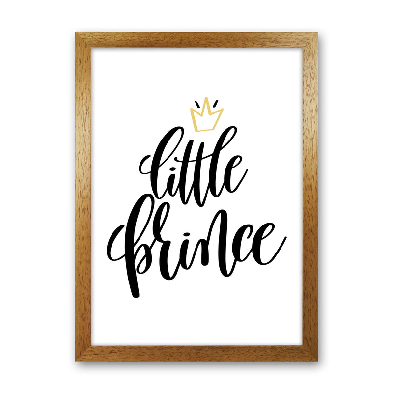 Little Prince Gold Crown Framed Nursey Wall Art Print Oak Grain
