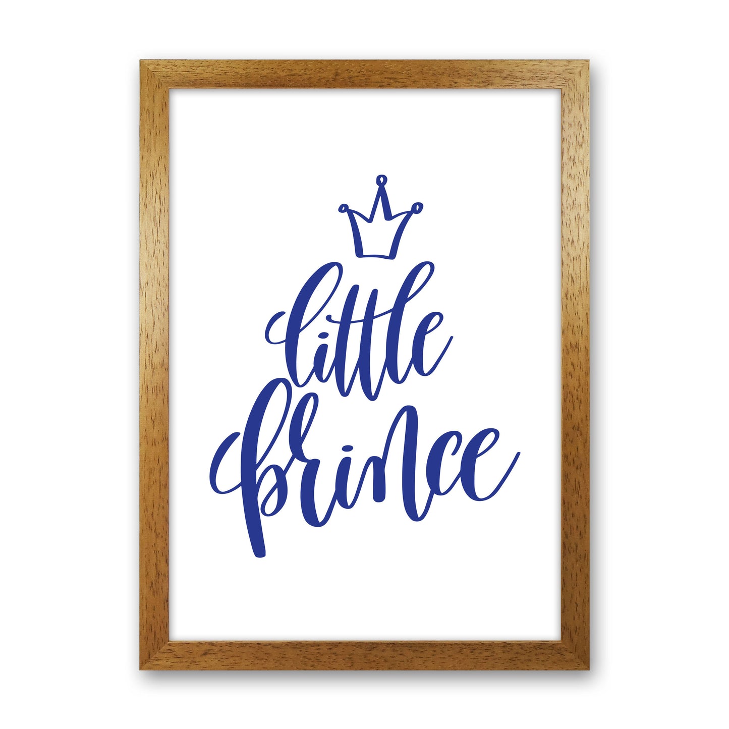 Little Prince Navy Framed Nursey Wall Art Print Oak Grain