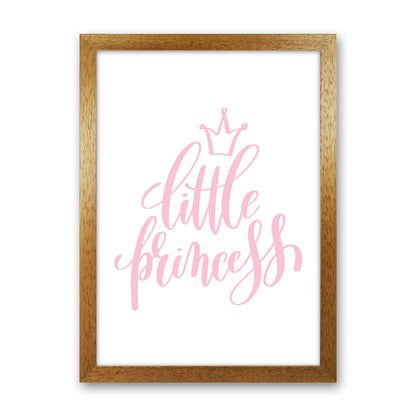 Little Princess Pink Framed Nursey Wall Art Print Oak Grain