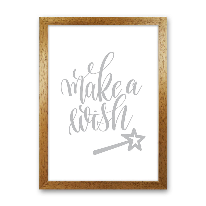 Make A Wish Grey Framed Typography Wall Art Print Oak Grain
