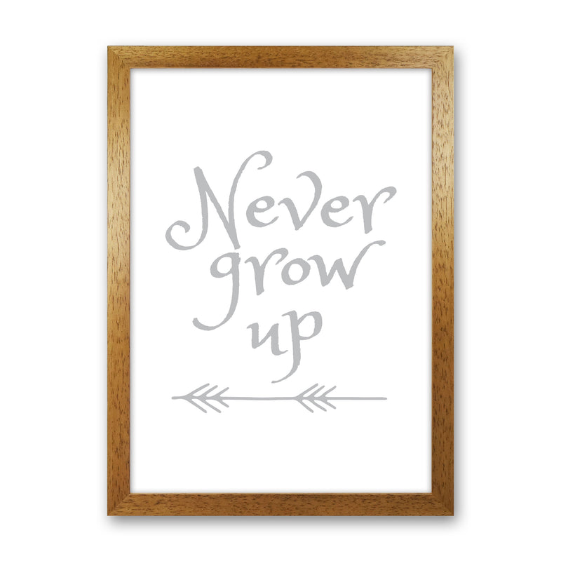 Never Grow Up Grey Framed Typography Wall Art Print Oak Grain