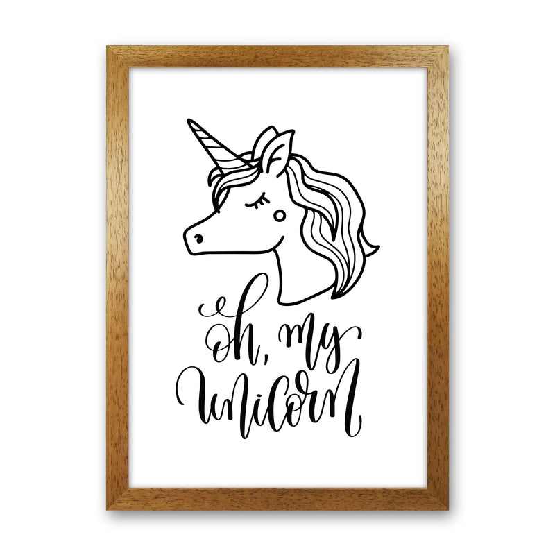 Oh My Unicorn Black Framed Nursey Wall Art Print Oak Grain