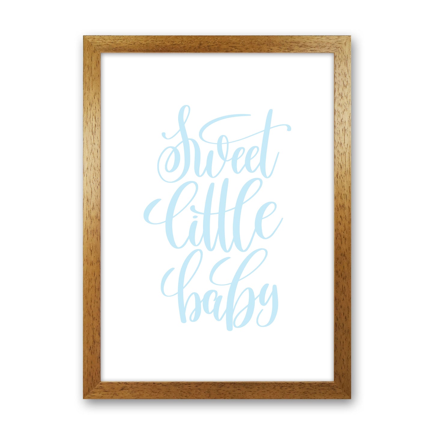 Sweet Little Baby Blue Framed Nursey Wall Art Print Oak Grain
