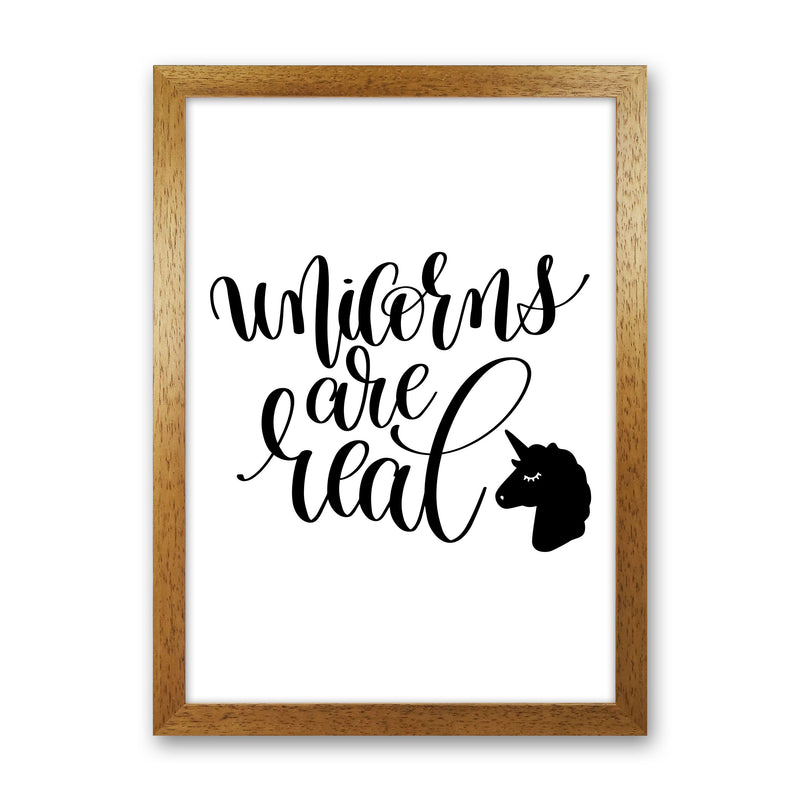 Unicorns Are Real Black Framed Nursey Wall Art Print Oak Grain
