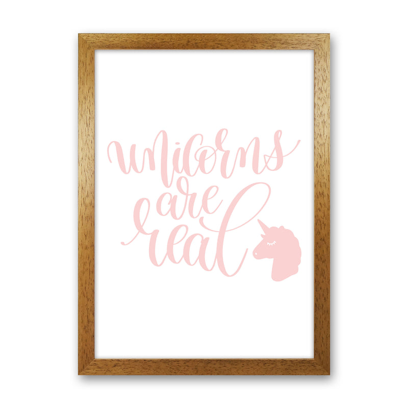 Unicorns Are Real Pink Modern Art Print, Framed Childrens Nursey Poster Oak Grain