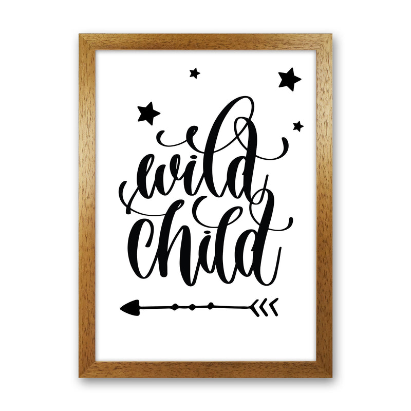 Wild Child Black Framed Nursey Wall Art Print Oak Grain