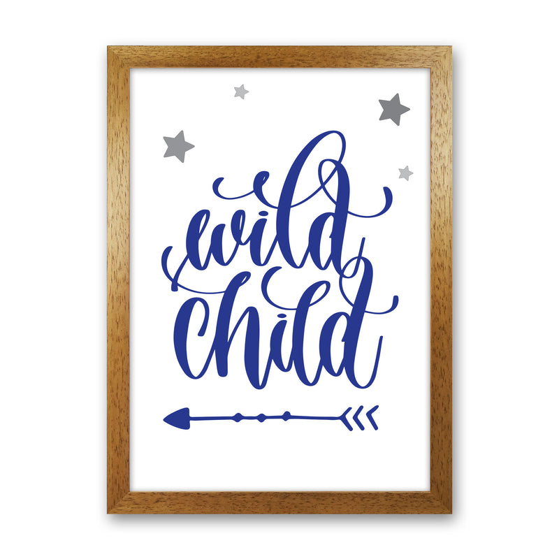 Wild Child Navy Framed Nursey Wall Art Print Oak Grain