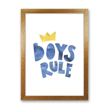 Boys Rule Watercolour Framed Nursey Wall Art Print Oak Grain