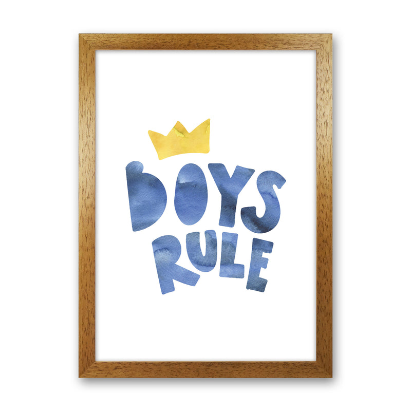 Boys Rule Watercolour Framed Nursey Wall Art Print Oak Grain