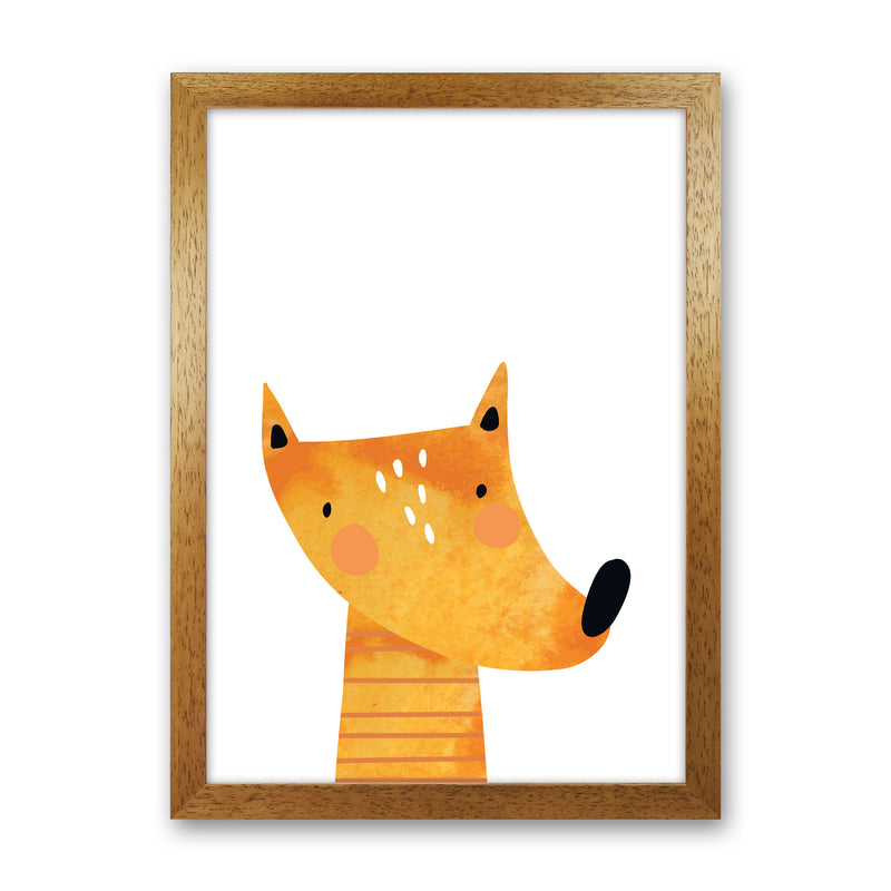 Scandi Fox Watercolour Framed Nursey Wall Art Print Oak Grain
