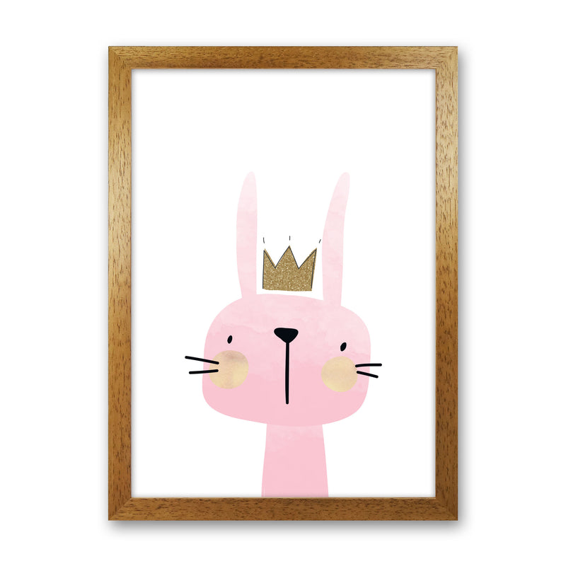 Scandi Bunny Watercolour Framed Nursey Wall Art Print Oak Grain