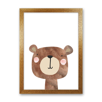 Scandi Brown Bear Watercolour Framed Nursey Wall Art Print Oak Grain
