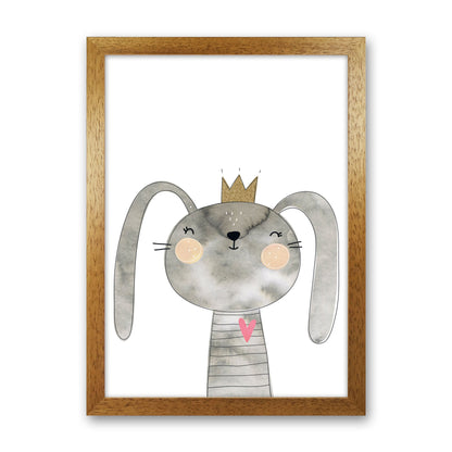 Scandi Grey Bunny Watercolour Framed Nursey Wall Art Print Oak Grain