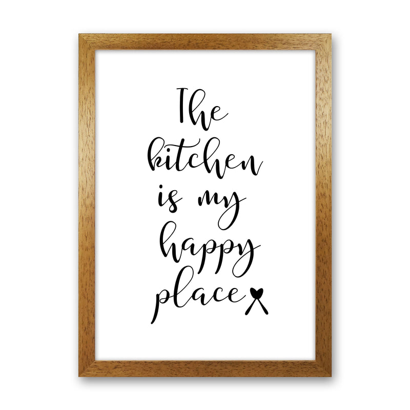 The Kitchen Is My Happy Place Modern Print, Framed Kitchen Wall Art Oak Grain