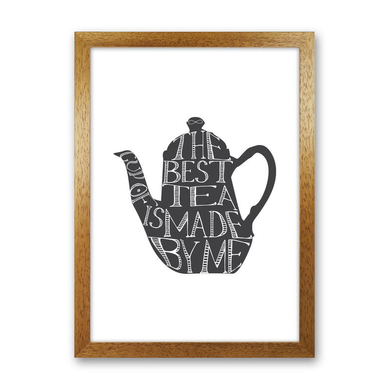 Tea Pot Portrait Modern Print, Framed Kitchen Wall Art Oak Grain