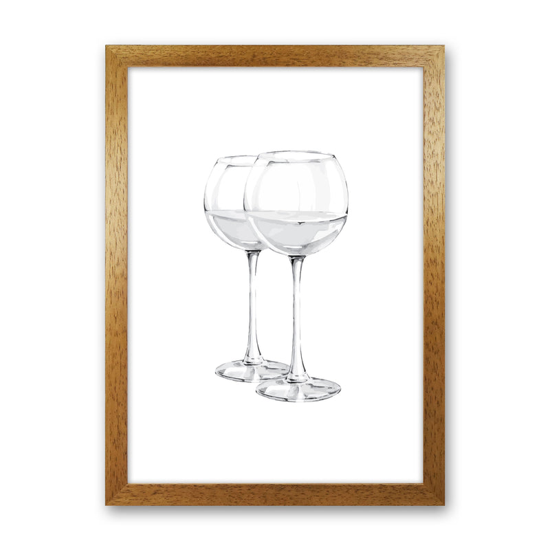 White Wine Glasses Modern Print, Framed Kitchen Wall Art Oak Grain