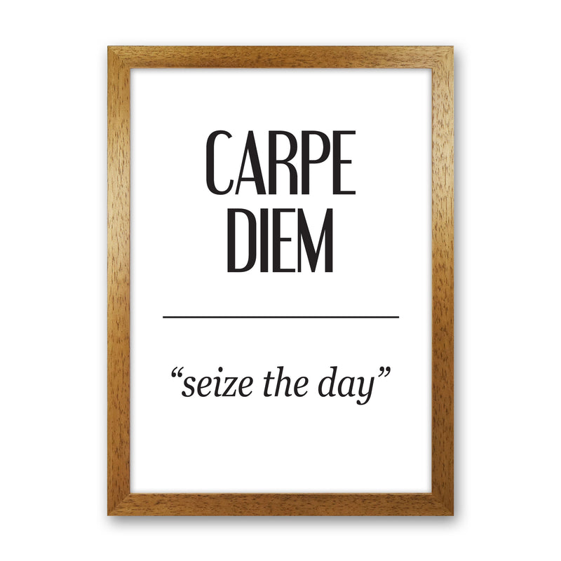 Carpe Diem Framed Typography Wall Art Print Oak Grain