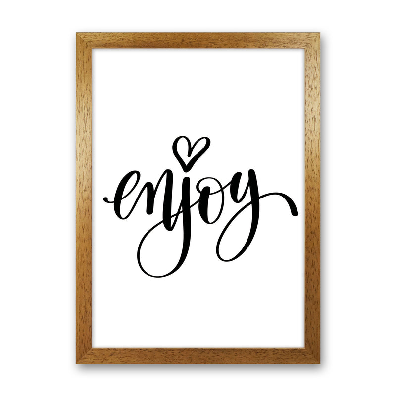 Enjoy Framed Typography Wall Art Print Oak Grain