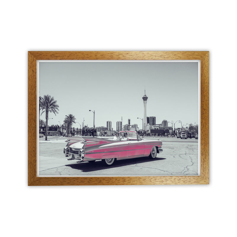 Retro Pink Car Modern Print Oak Grain
