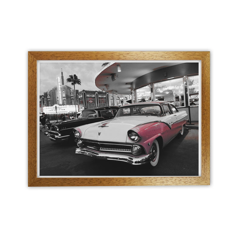 Vintage Pink And White Car Modern Print Oak Grain