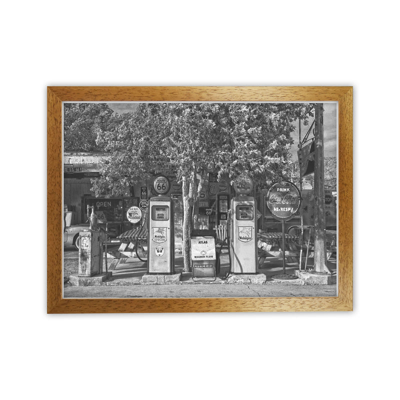 Retro Black And White Gas Pumps Modern Print Oak Grain