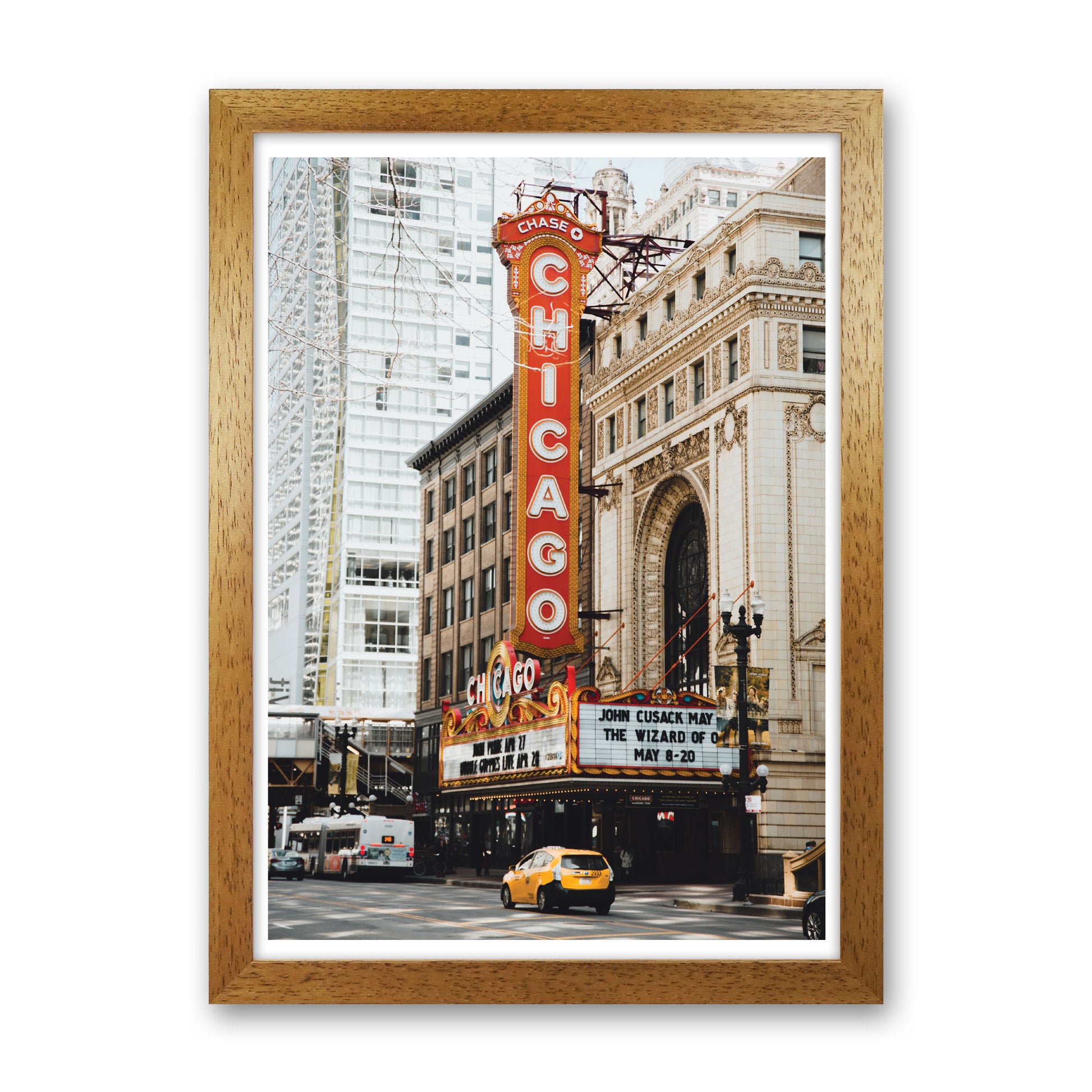 Retro Chicago Theatre Modern Print Oak Grain