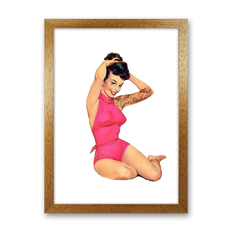 Retro Pin Up Girl Modern Print Oak Grain